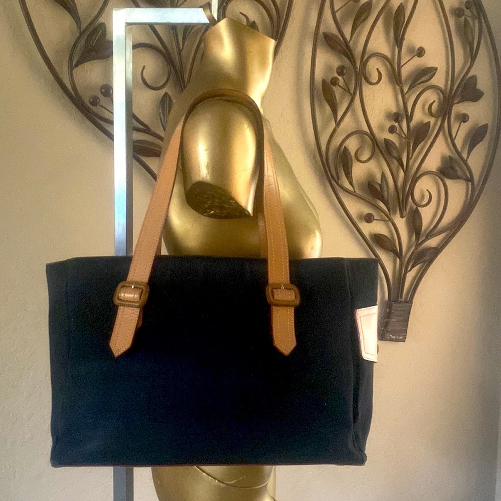 Burberry Black Canvas/Natural Leather Tote Bag